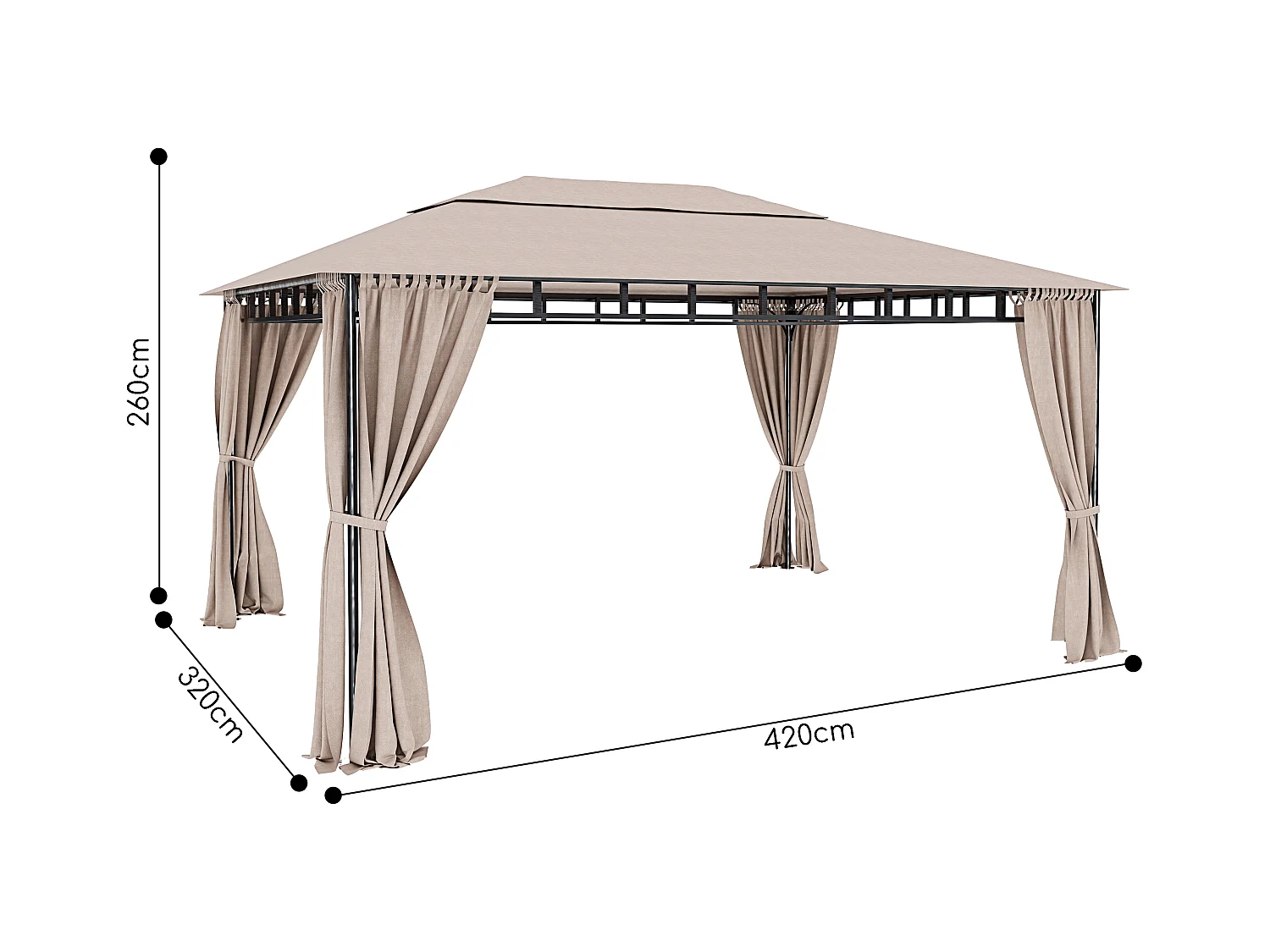 Gazebo Da Giardino 3 x 4 M Con Tende Laterali Richiudibili Struttura In Acciaio Robusto Copertura 180 g/m² Con 4 Teli Laterali Esterno Giardino Piscina Fiere Ecrù