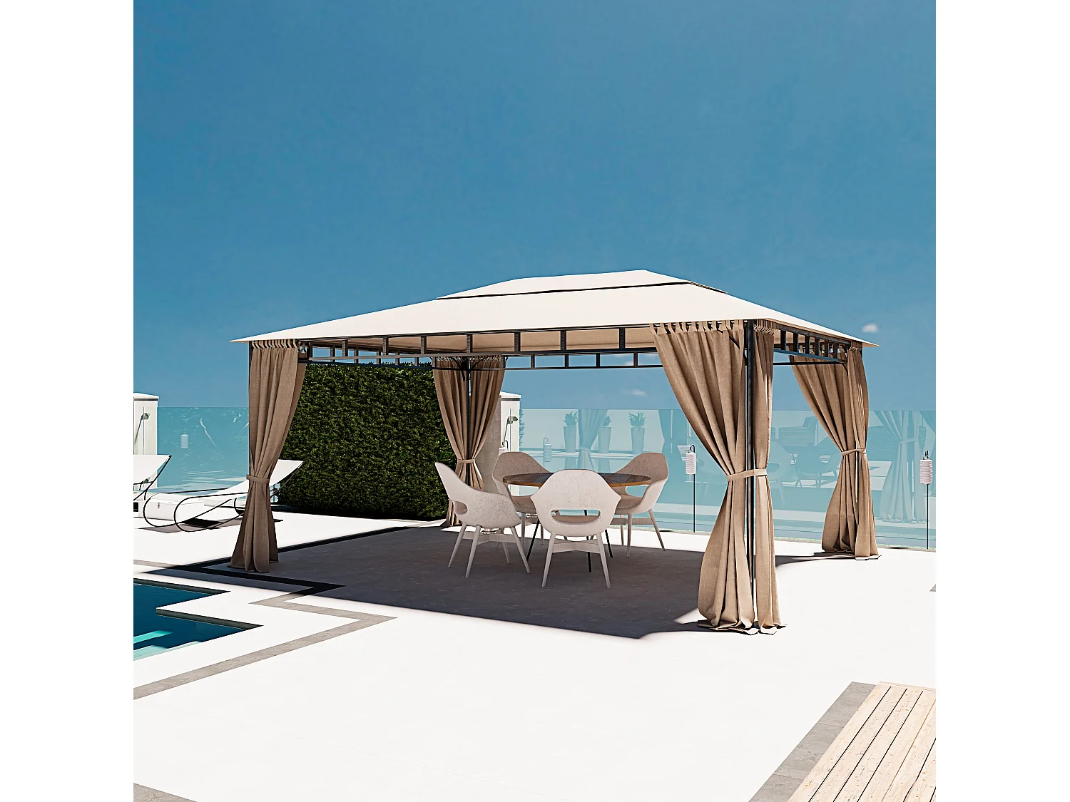 Gazebo Da Giardino 3 x 4 M Con Tende Laterali Richiudibili Struttura In Acciaio Robusto Copertura 180 g/m² Con 4 Teli Laterali Esterno Giardino Piscina Fiere Ecrù