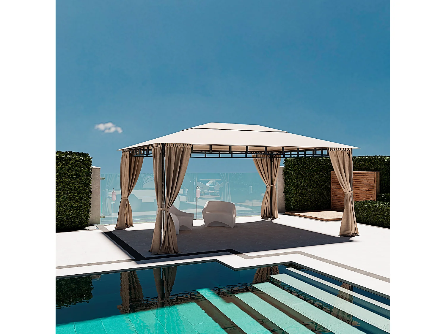 Gazebo Da Giardino 3 x 4 M Con Tende Laterali Richiudibili Struttura In Acciaio Robusto Copertura 180 g/m² Con 4 Teli Laterali Esterno Giardino Piscina Fiere Ecrù