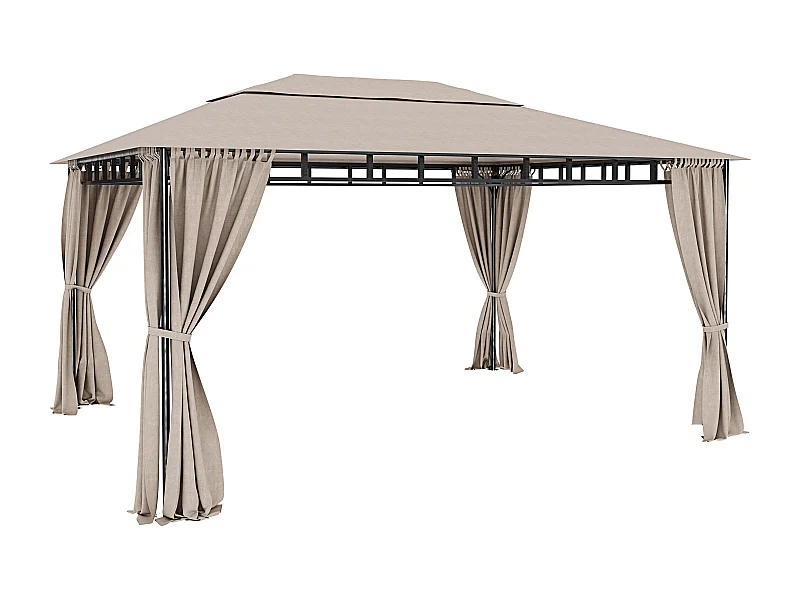 Gazebo Da Giardino 3 x 4 M Con Tende Laterali Richiudibili Struttura In Acciaio Robusto Copertura 180 g/m² Con 4 Teli Laterali Esterno Giardino Piscina Fiere Ecrù