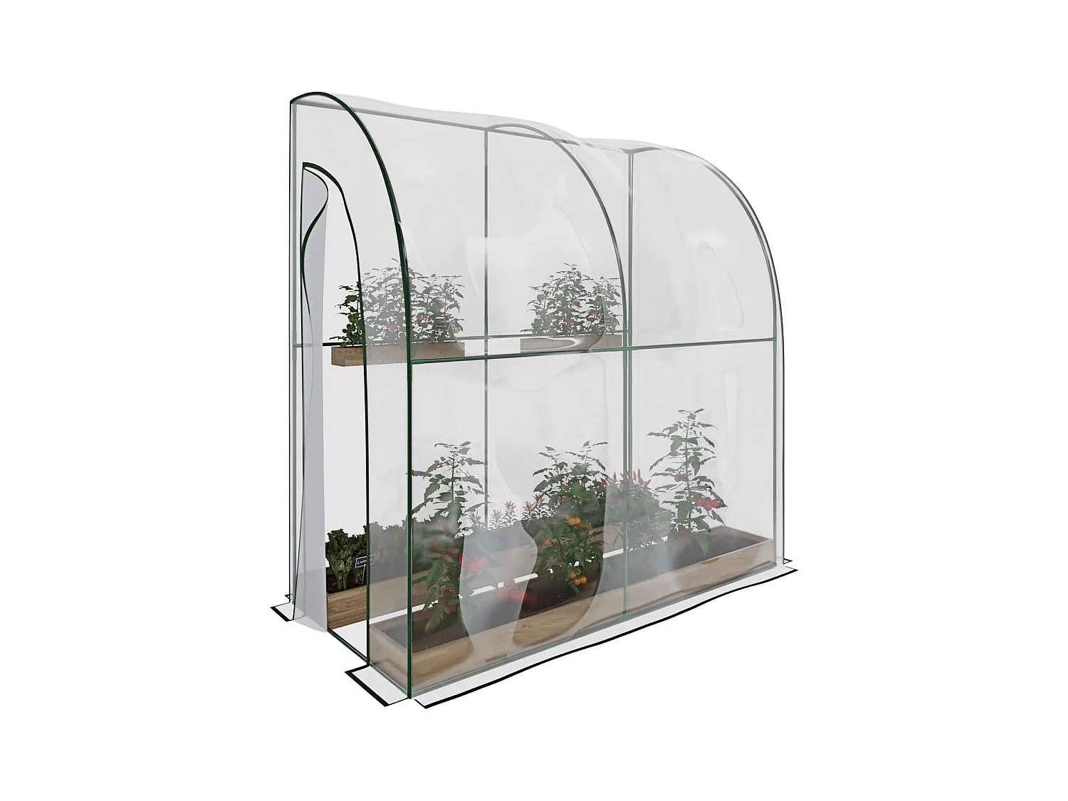 Serra A Casetta Da Parete Muro In Acciaio Per Giardino Piante Fiori Orto Copertura Trasparente in PVC Con 2 Porte Avvolgibili A Cerniera 200 x 100 x 215 Cm