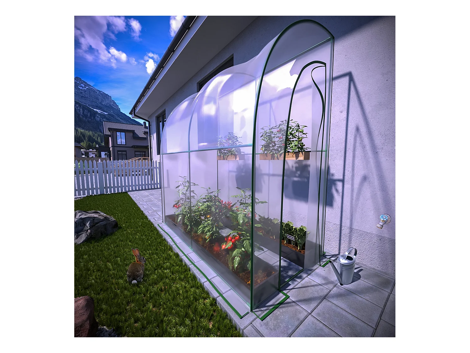 Serra A Casetta Da Parete Muro In Acciaio Per Giardino Piante Fiori Orto Copertura Trasparente in PVC Con 2 Porte Avvolgibili A Cerniera 200 x 100 x 215 Cm