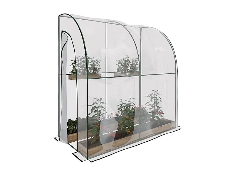 Serra A Casetta Da Parete Muro In Acciaio Per Giardino Piante Fiori Orto Copertura Trasparente in PVC Con 2 Porte Avvolgibili A Cerniera 200 x 100 x 215 Cm