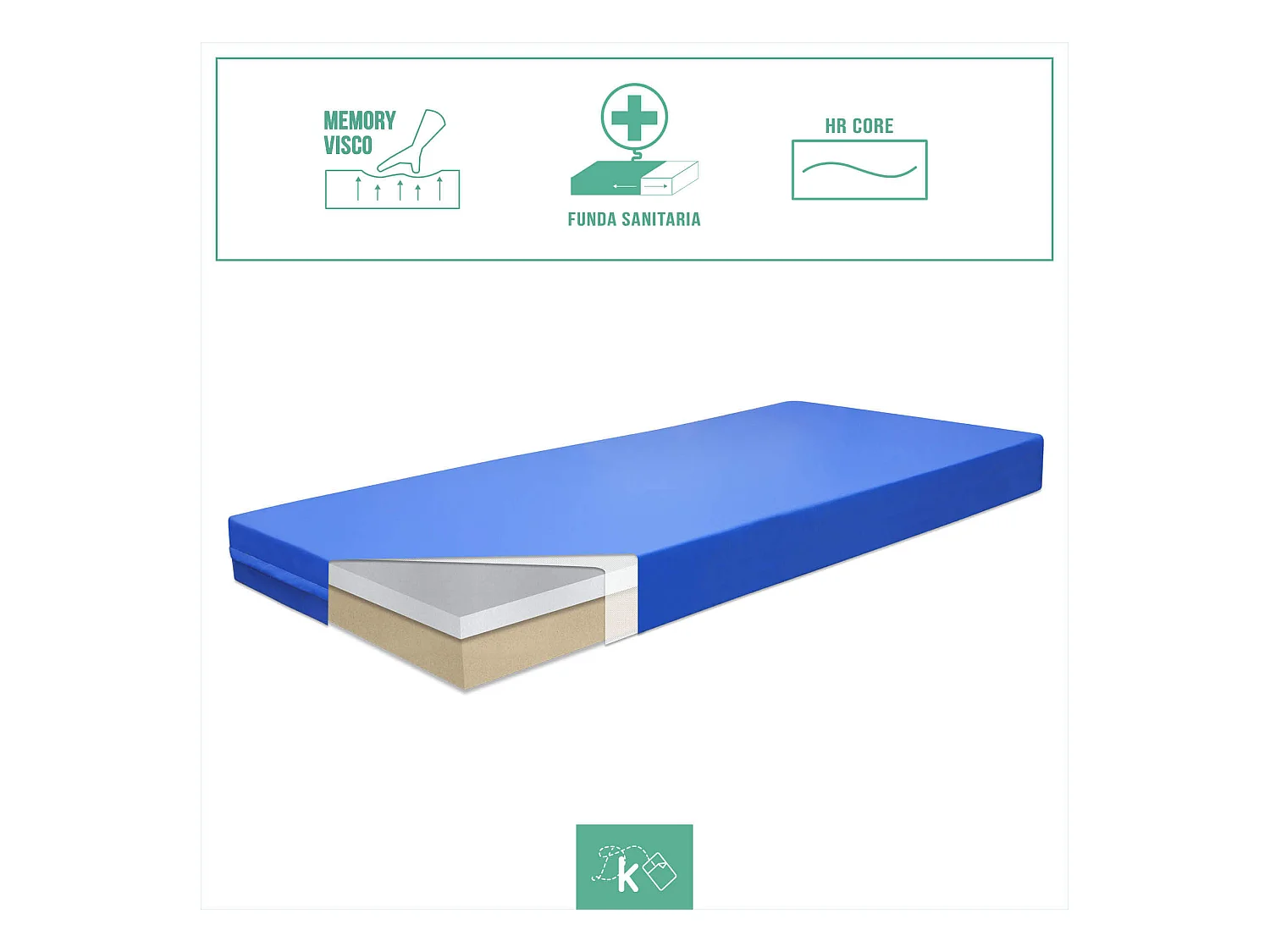 Colchón Geriátrico 90 x 190 cm Viscoelástico - Funda Sanitaria Ignífuga - Altura 15 cm