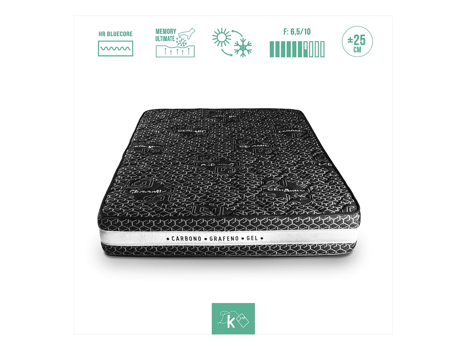 Colchón Viscoelástico 135 x 200 cm Tejido con Hilo Cerámico Altura +/- 25 cm