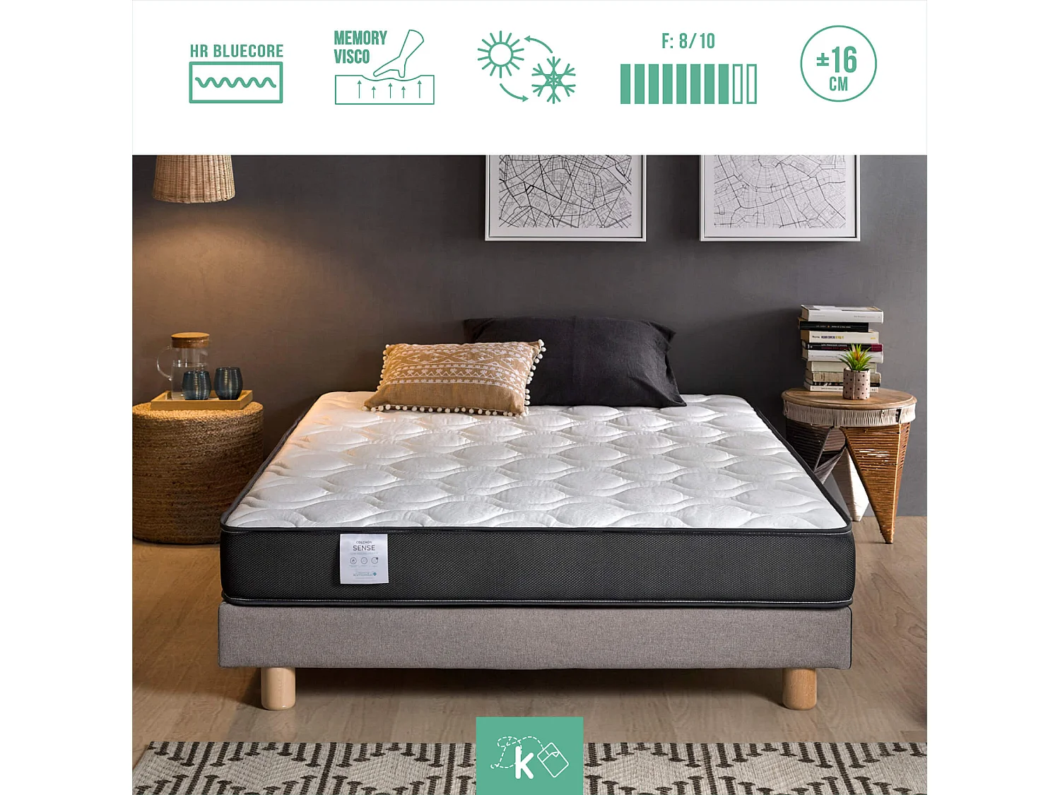 Colchón Viscoelástico Cama Nido 80 x 200 cm Reversible Altura +/- 16 cm