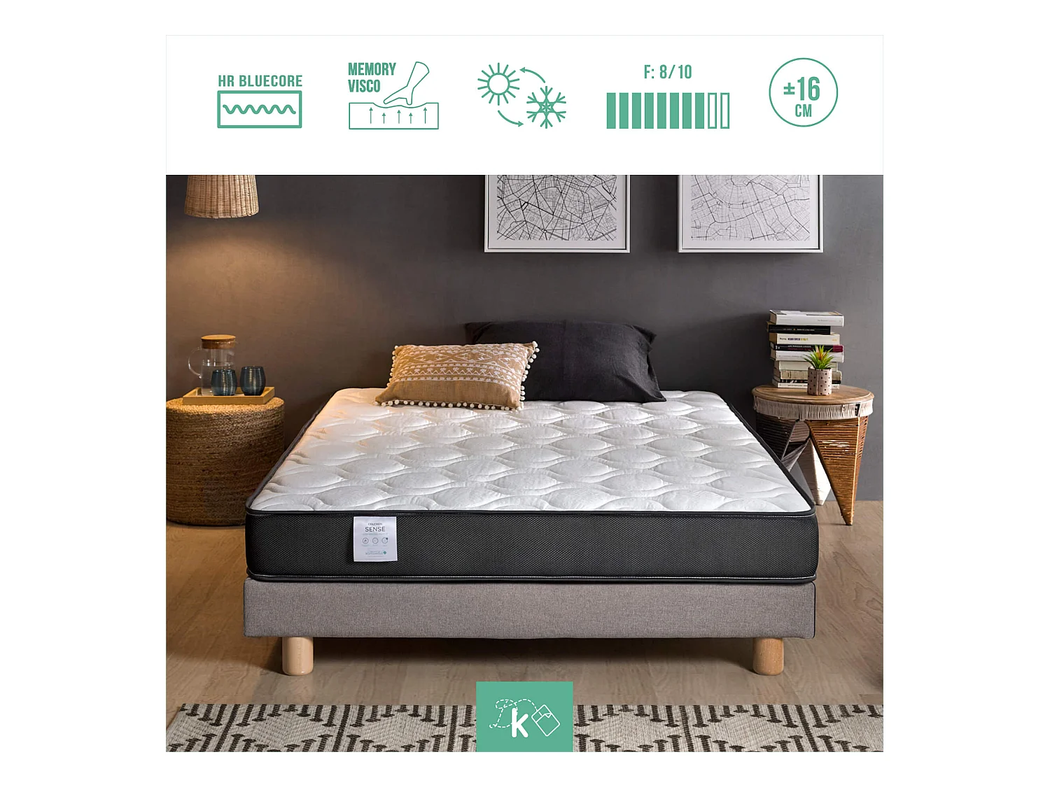 Colchón Viscoelástico Cama Nido 90 x 200 cm Reversible Altura +/- 16 cm