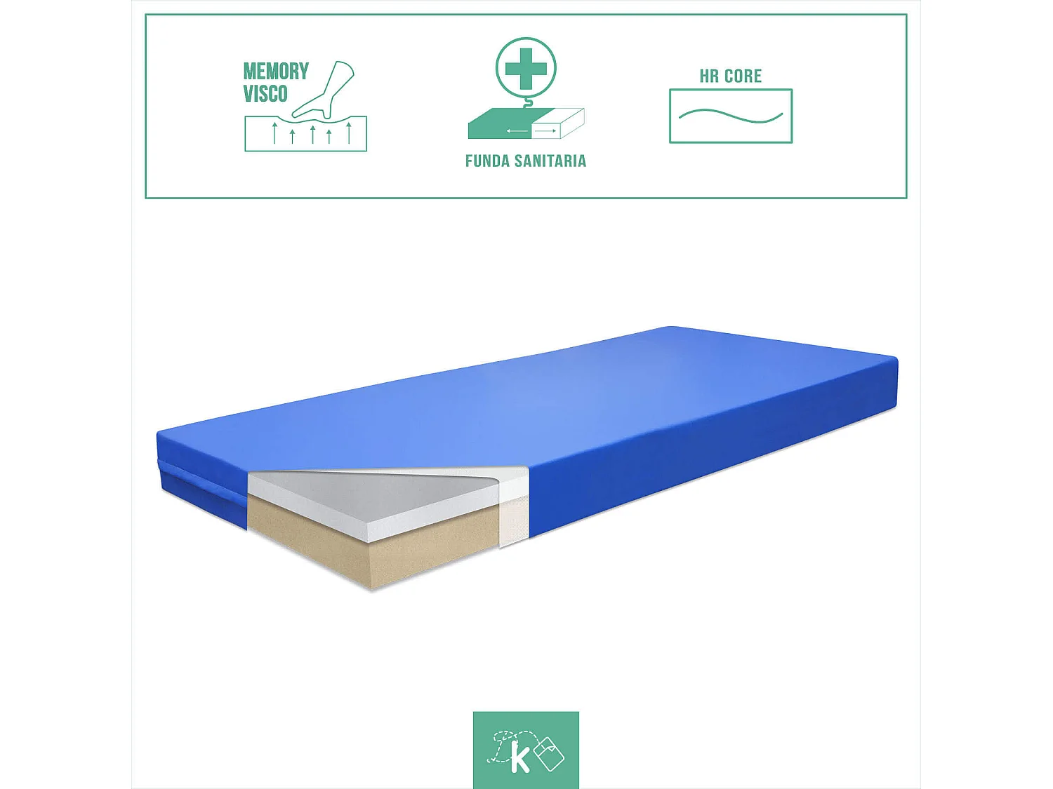 Colchón Geriátrico 135 x 190 cm Viscoelástico - Funda Sanitaria Ignífuga - Altura 15 cm