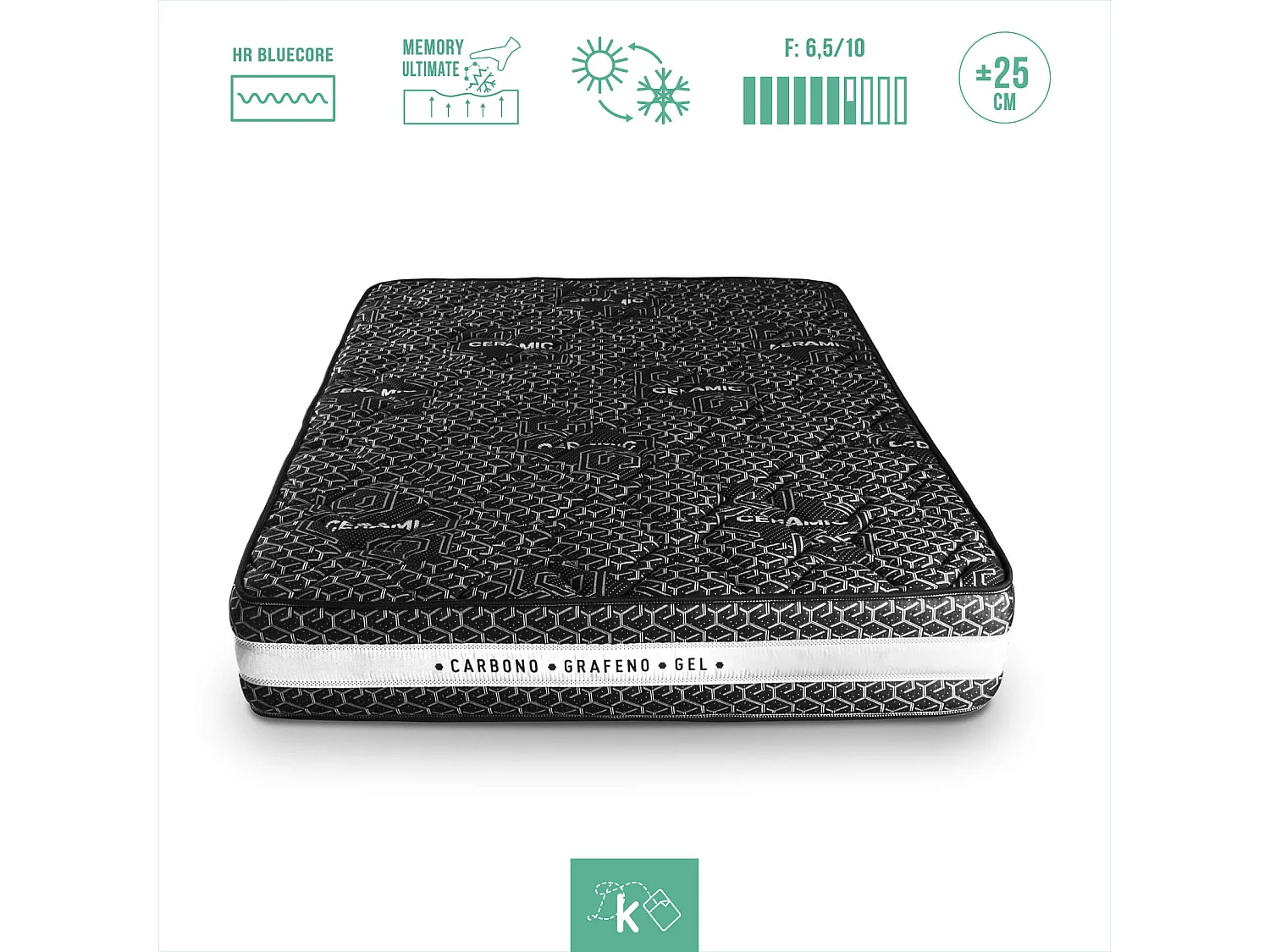 Colchón Viscoelástico 150 x 200 cm Tejido con Hilo Cerámico Altura +/- 25 cm