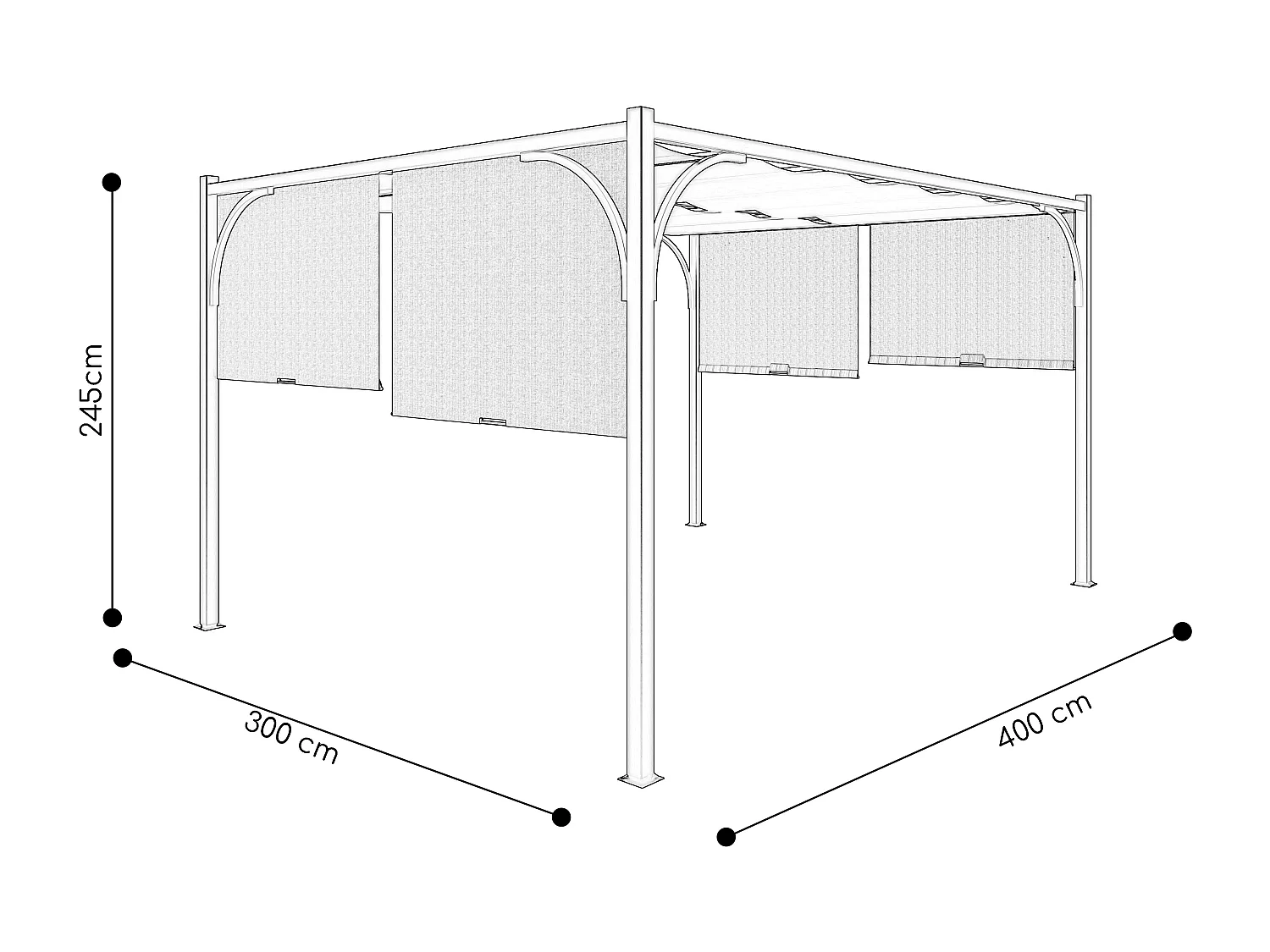 Gazebo Pergola 3x4 M Pergolato Tetto Scorrevole Telo Bianco Impermeabile Retrattile Richiudibile Struttura Bianca Acciaio Giardino Terrazzo Piscina