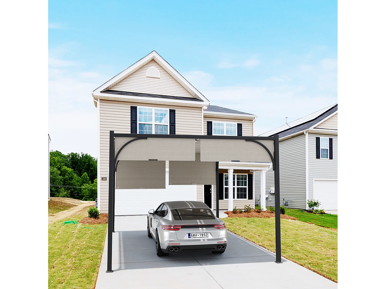 Gazebo Pergola 3x4 M Pergolato Tetto Scorrevole Telo Beige Impermeabile Retrattile Richiudibile Struttura Nera Acciaio Giardino Terrazzo Piscina