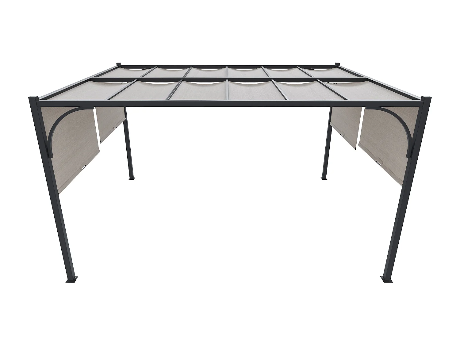 Gazebo Pergola 3x4 M Pergolato Tetto Scorrevole Telo Beige Impermeabile Retrattile Richiudibile Struttura Nera Acciaio Giardino Terrazzo Piscina