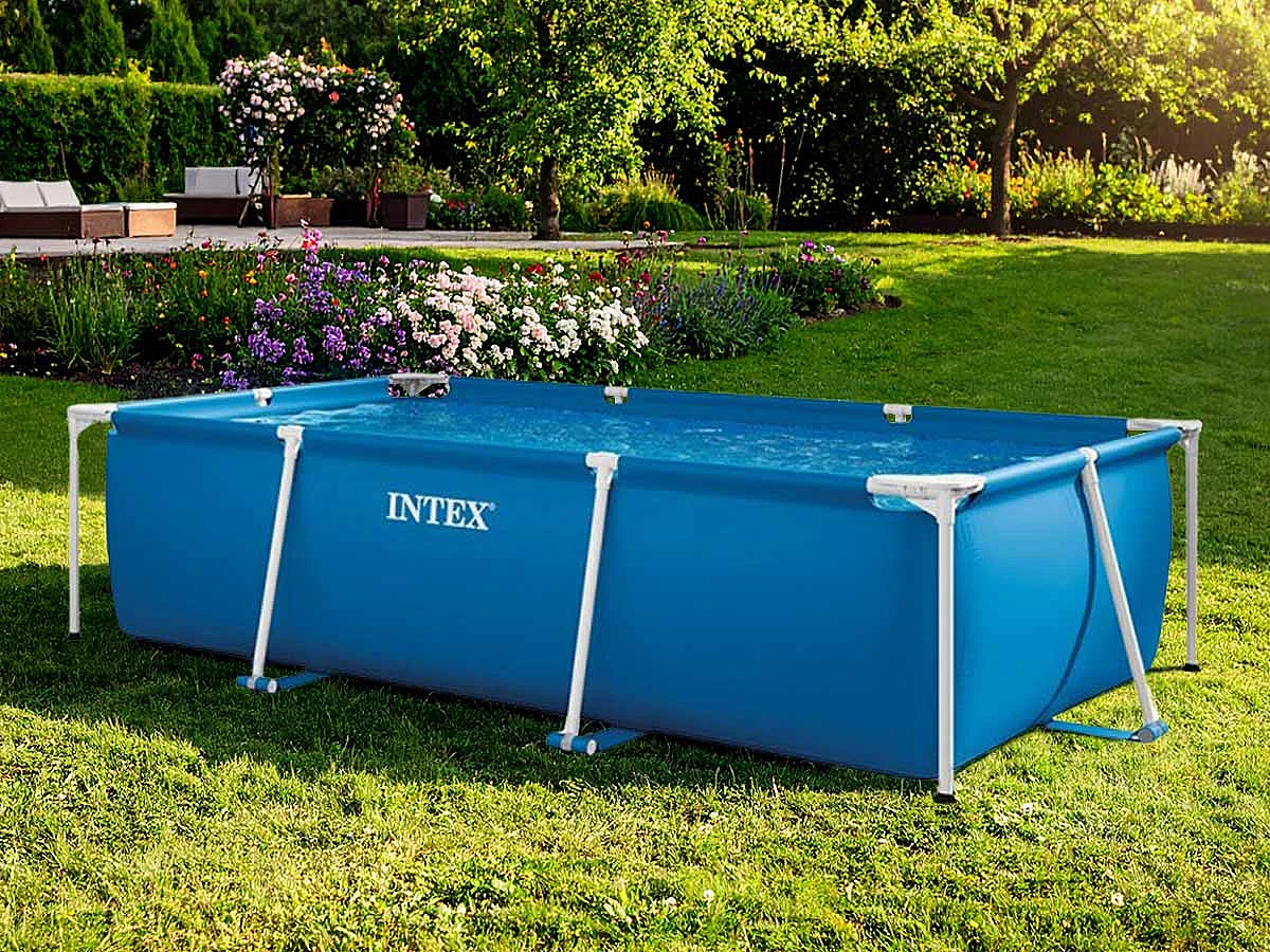 Piscina Tubular Retangular Júnior de Estrutura Metálica Intex 3.00 x 2.00 x 0.75 m - Interior em Mosaico Azul