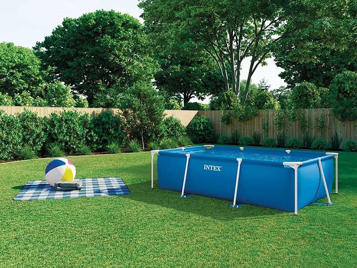 Piscina Tubular Retangular Júnior de Estrutura Metálica Intex 3.00 x 2.00 x 0.75 m - Interior em Mosaico Azul