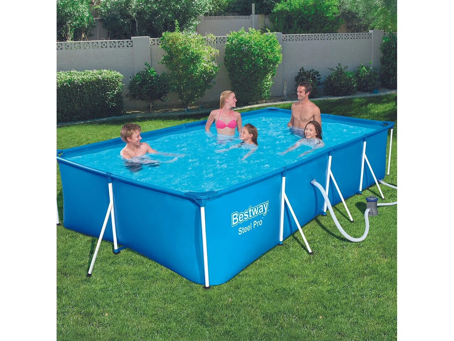 Piscina Fuori Terra per Bambini Bestway Family Splash Frame Pool 400x211x81 cm Pompa Filtro a Cartuccia da 1.249 litri/ora