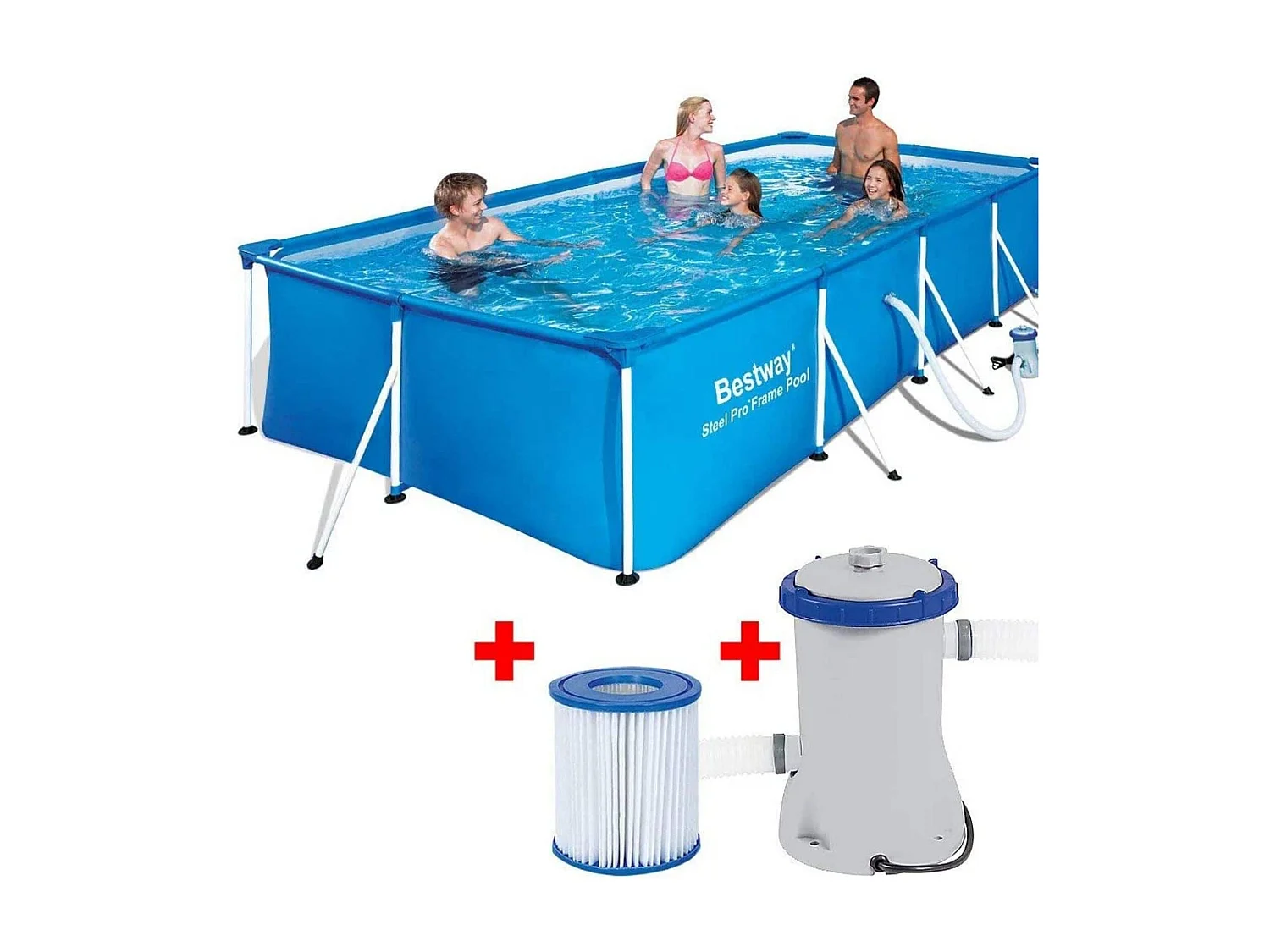 Piscina Fuori Terra per Bambini Bestway Family Splash Frame Pool 400x211x81 cm Pompa Filtro a Cartuccia da 1.249 litri/ora