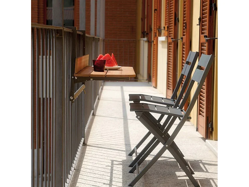 Mesa plegable para balcón y terraza, ahorradora de espacio, madera efecto teca Look Out