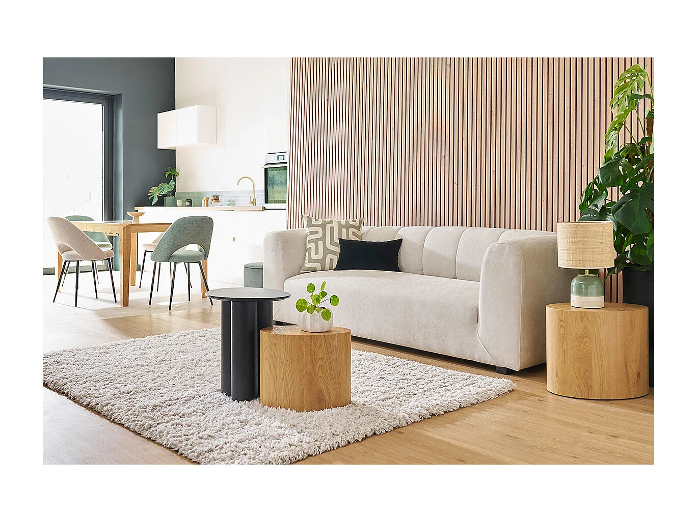 Alfombra reciclada de pelo largo color marfil 160 × 230 cm AIMEE