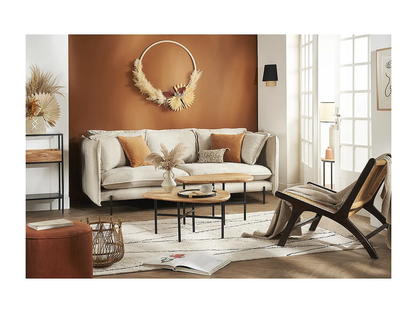 Alfombra bereber con flecos de algodón de color crudo 160 × 230 cm HODNA