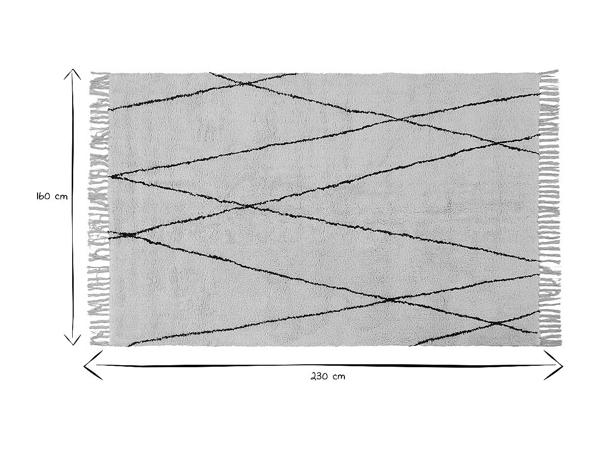 Alfombra bereber con flecos de algodón de color crudo 160 × 230 cm HODNA