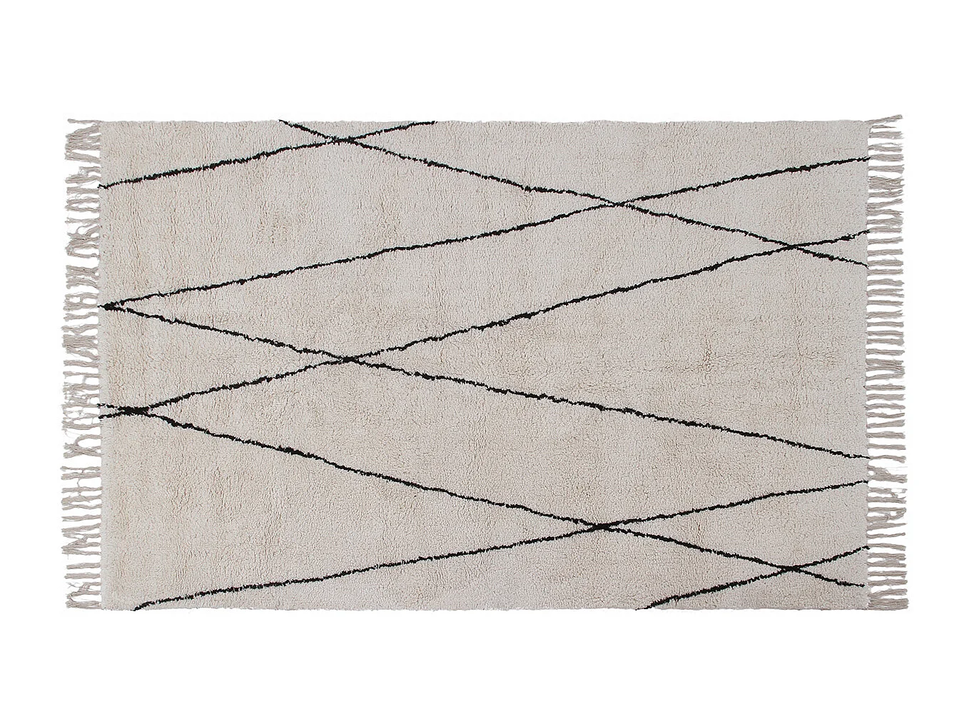 Alfombra bereber con flecos de algodón de color crudo 160 × 230 cm HODNA