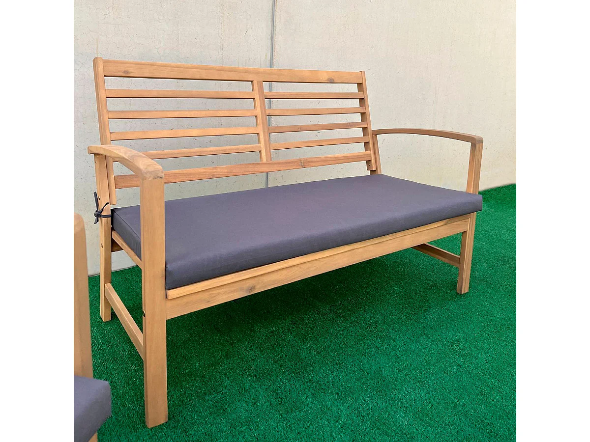 Conjunto de jardín Acacia sofá + 2 sillas + mesa natural/gris