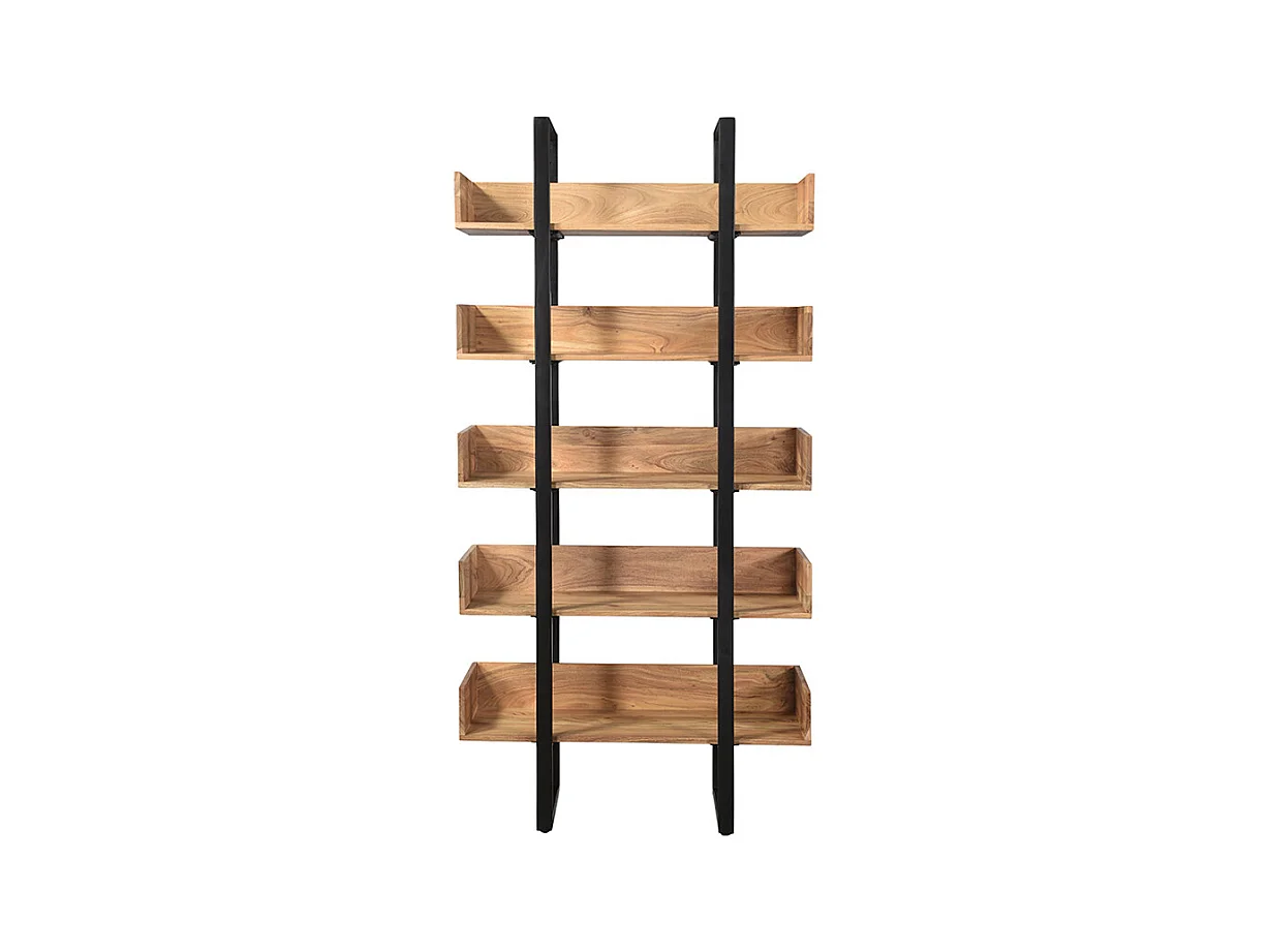 Bibliothèque industrielle en bois massif et métal noir L90 cm TAO