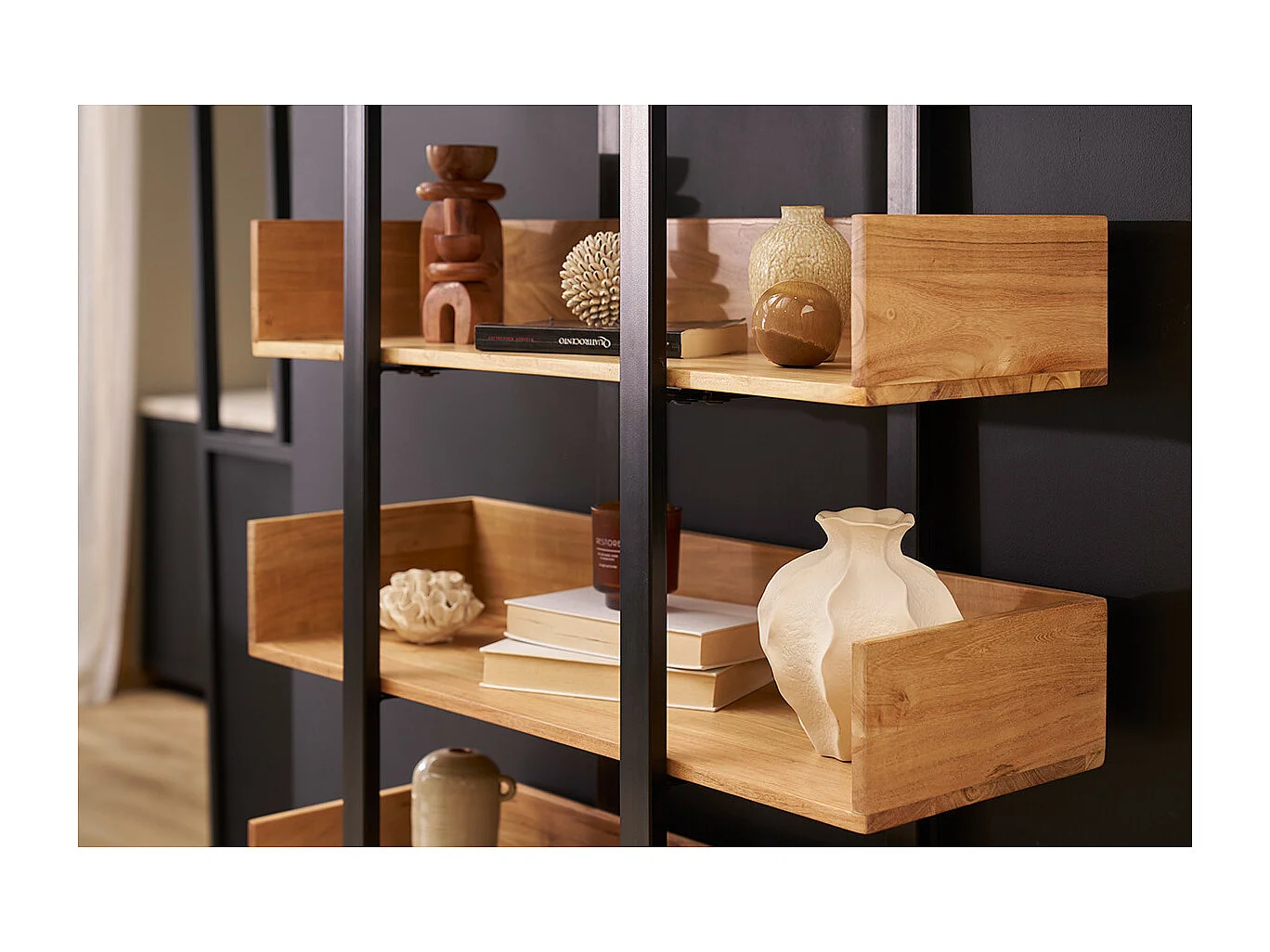 Biblioteca industrial acacia y metal negro L90 cm TAO