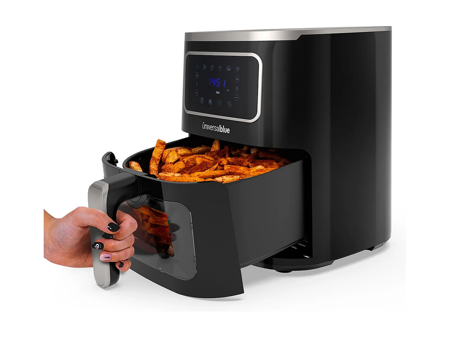 Freidora de aire Air Crispy 6005B Universal Blue 1450W 5L 6 recetas con accesorios negro