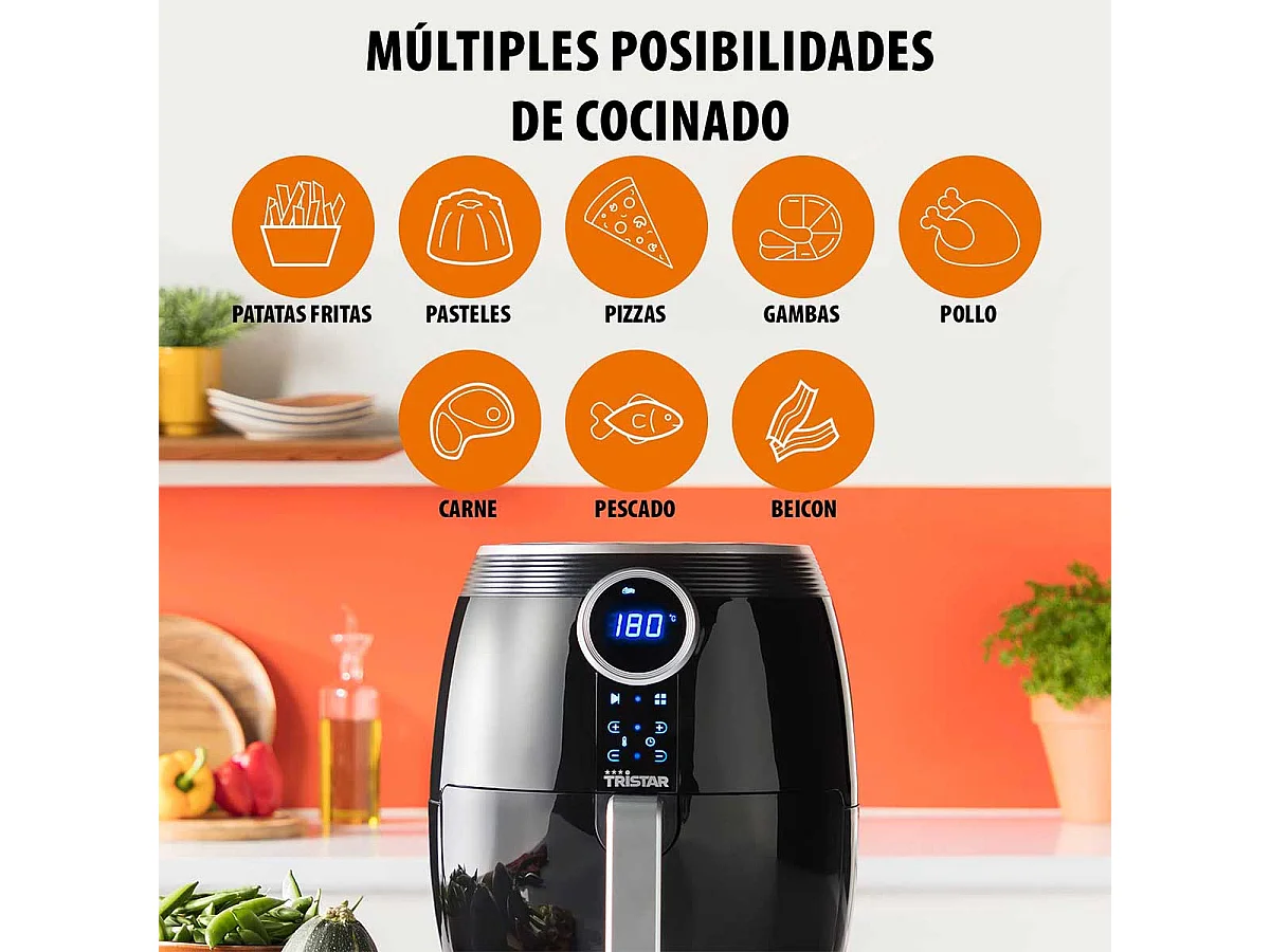 Freidora de aire Tristar FR-6956 Crispy Fryer 1500W 4,5L 8 modos 200ºC negro