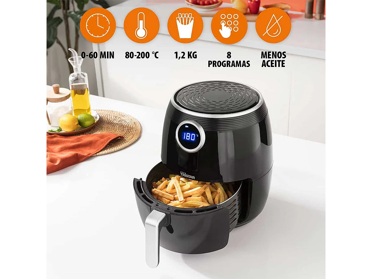 Freidora de aire Tristar FR-6956 Crispy Fryer 1500W 4,5L 8 modos 200ºC negro