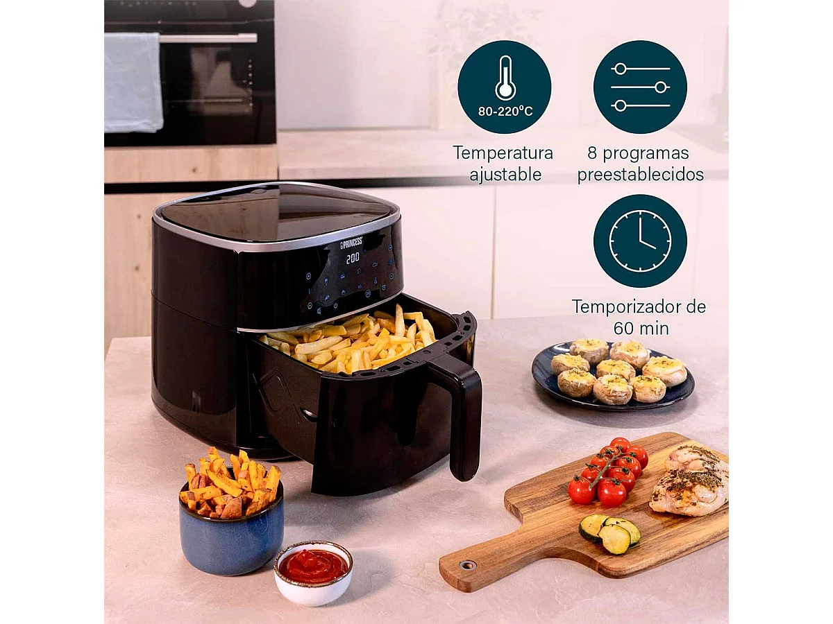 Princess Airfryer Digital 182238 Heißluftfritteuse 1350W 4L 8 Programme Schwarz