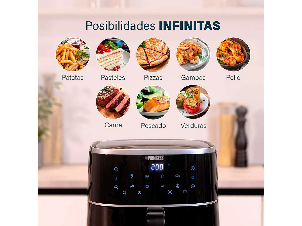 Princess Airfryer Digital 182238 Heißluftfritteuse 1350W 4L 8 Programme Schwarz