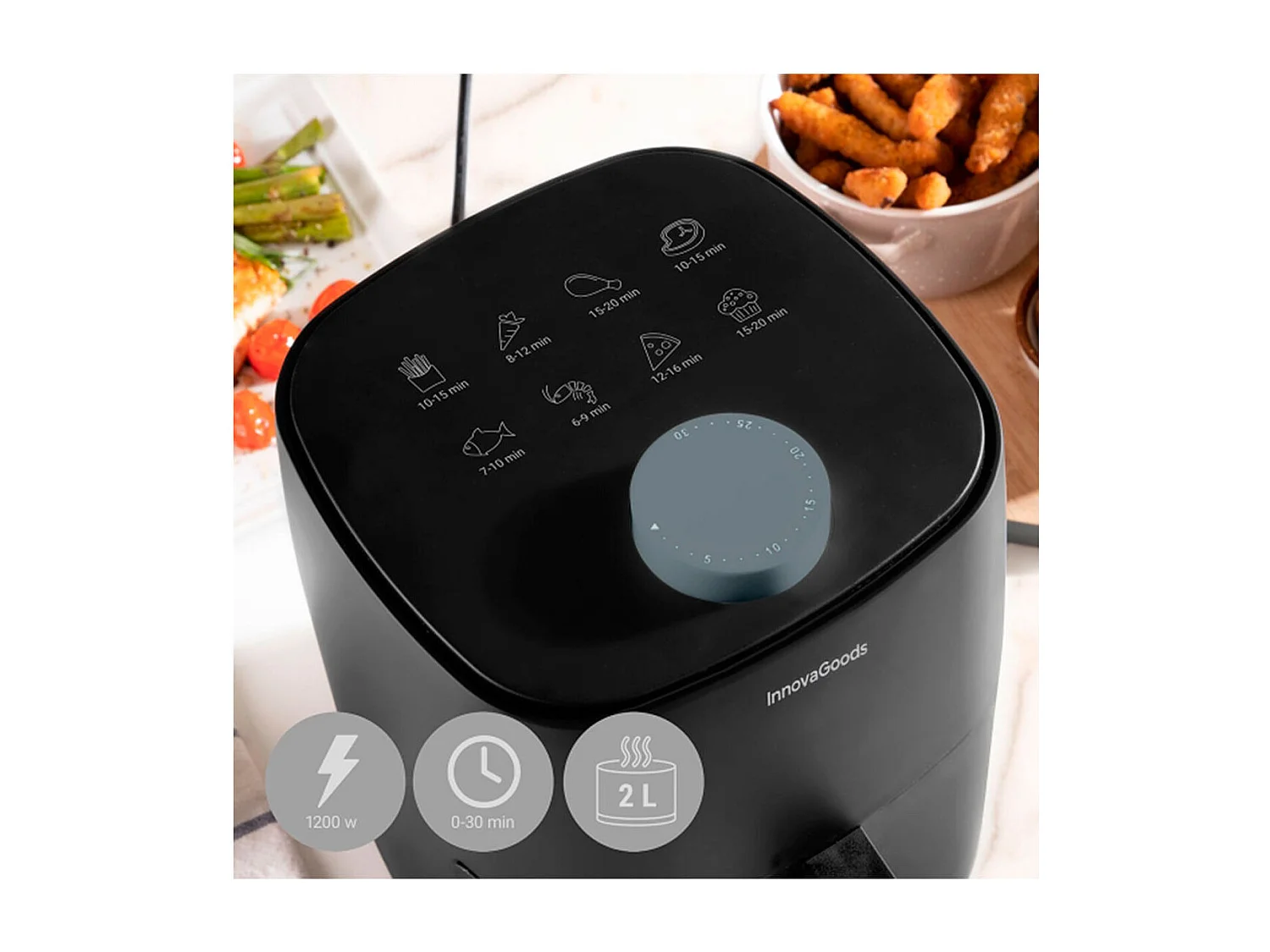 Freidora sin aceite Fryinn Lite 2000 InnovaGoods 1200W 2L negro 25x25,5x21,5 cm