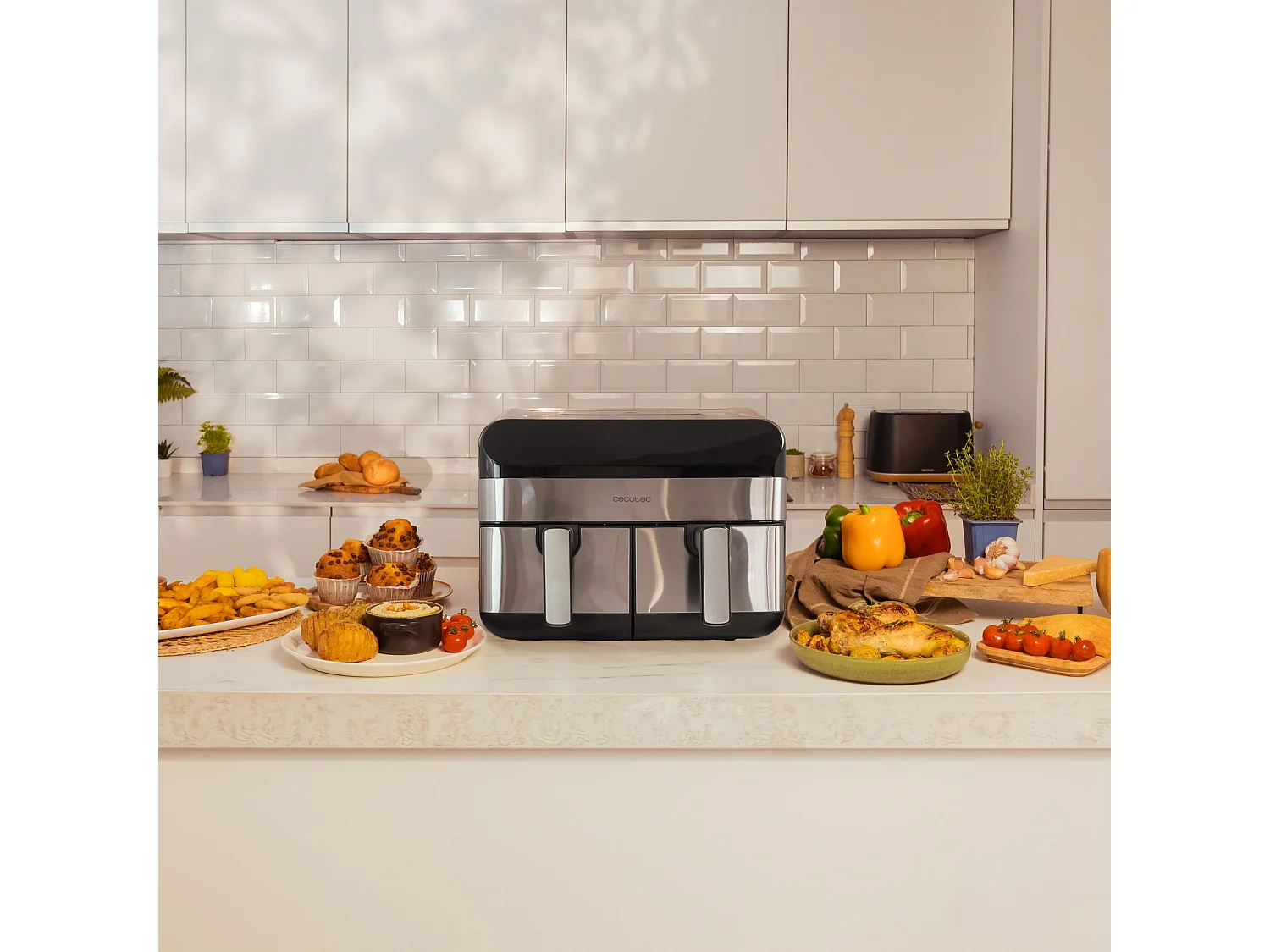 Friteuse à air chaud indépendante Cecotec Advance 9000 Double 9 L 2800 W Noir, Acier inoxydable