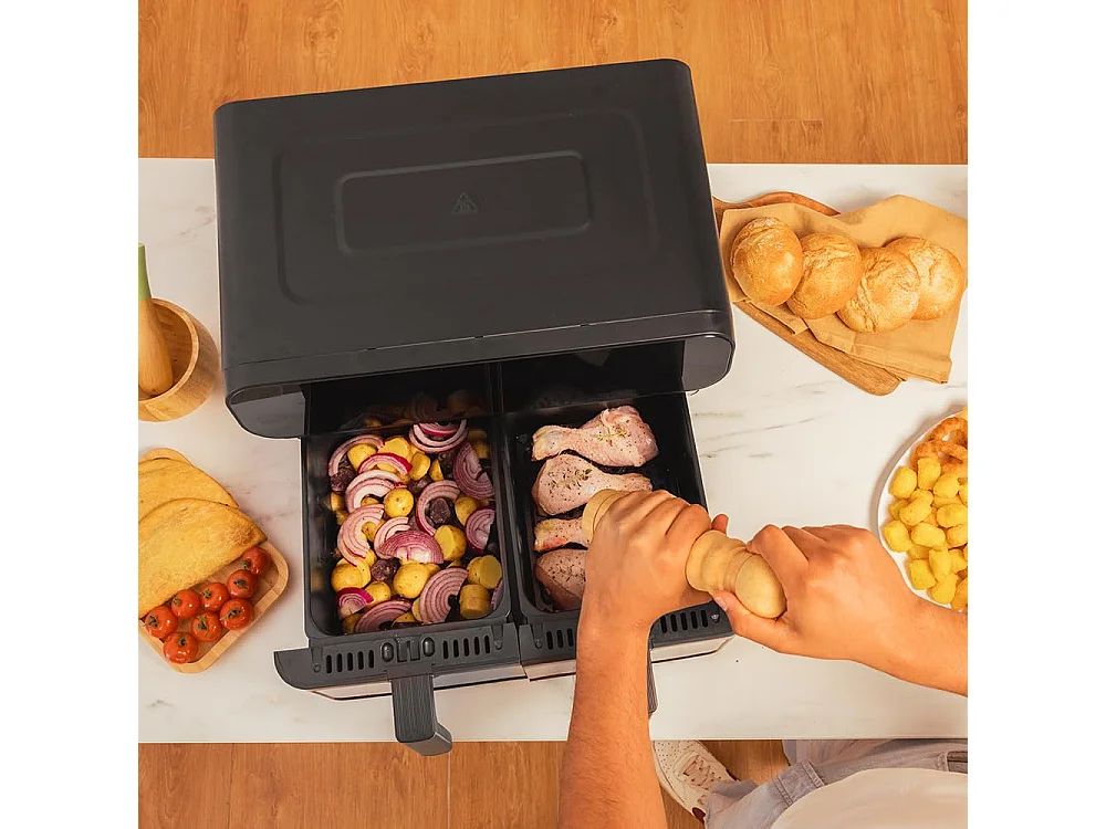 Friteuse à air chaud indépendante Cecotec Advance 9000 Double 9 L 2800 W Noir, Acier inoxydable