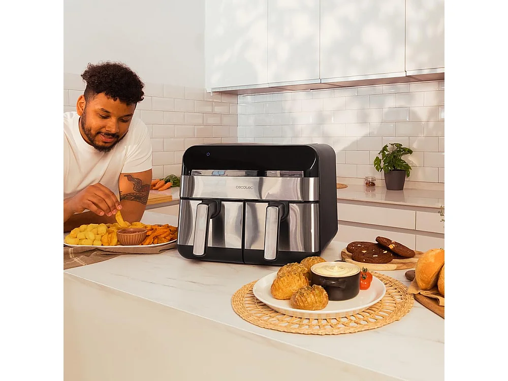 Friteuse à air chaud indépendante Cecotec Advance 9000 Double 9 L 2800 W Noir, Acier inoxydable