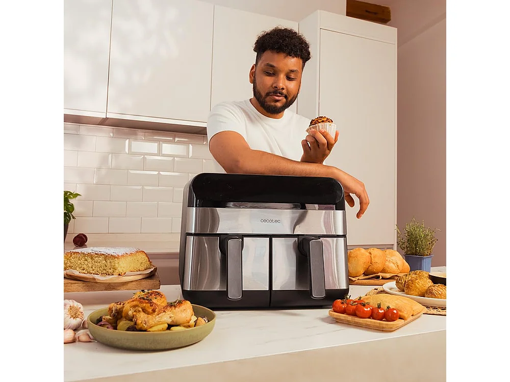 Friteuse à air chaud indépendante Cecotec Advance 9000 Double 9 L 2800 W Noir, Acier inoxydable