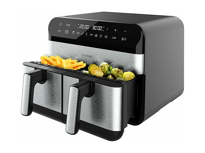 Friteuse à air chaud indépendante Cecotec Advance 9000 Double 9 L 2800 W Noir, Acier inoxydable