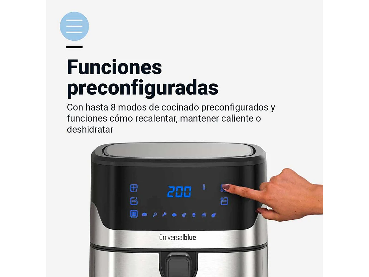 Freidora de aire Air Crispy 6006B Universal Blue 1600W 6,5L con accesorios negro/inox