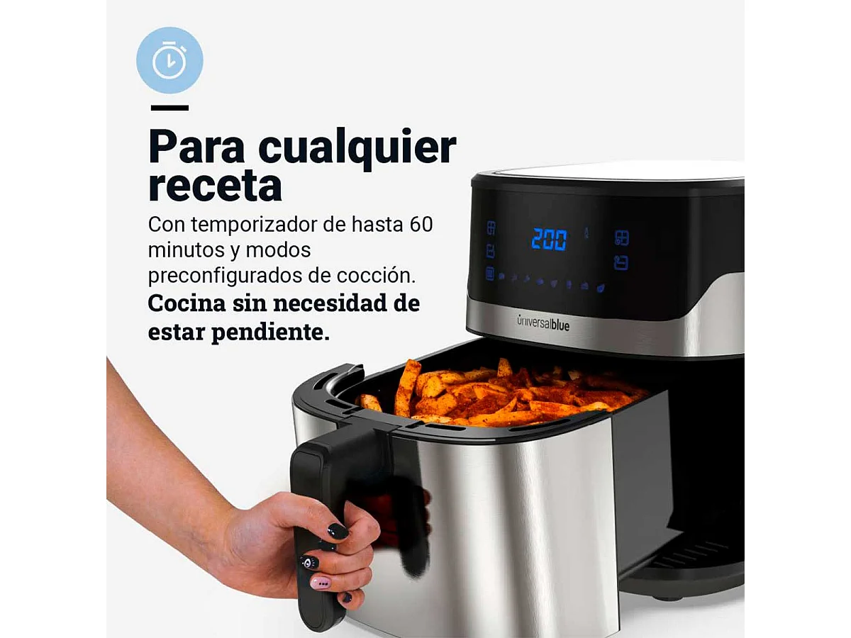 Freidora de aire Air Crispy 6006B Universal Blue 1600W 6,5L con accesorios negro/inox