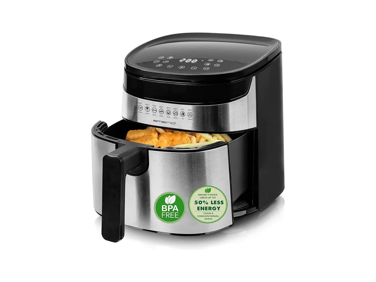 Freidora de aire Emerio AF-129084 1300W 4,5L 8 programas acero inoxidable negro