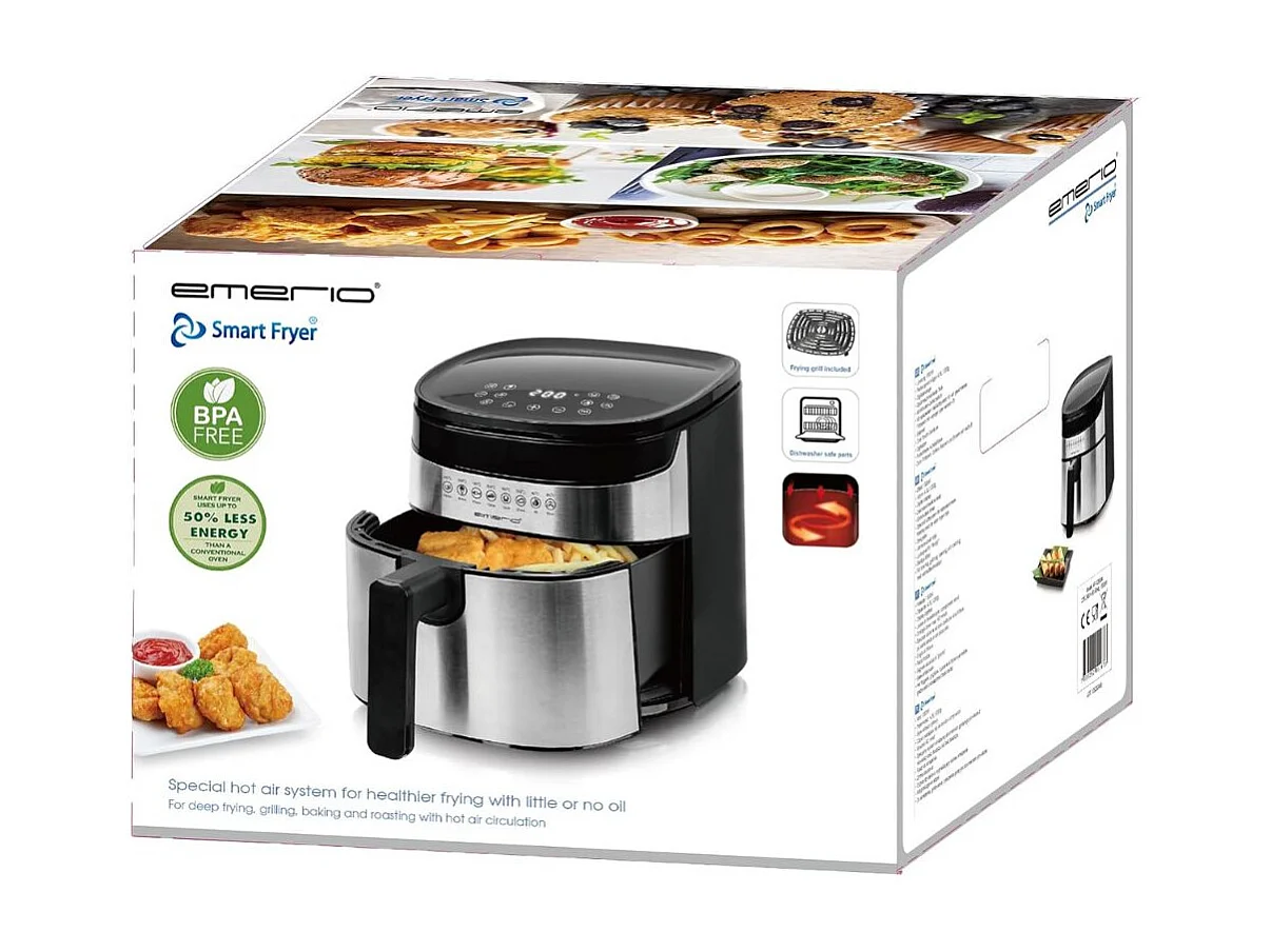 Freidora de aire Emerio AF-129084 1300W 4,5L 8 programas acero inoxidable negro