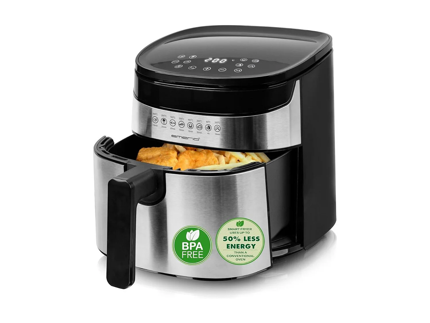 Freidora de aire Emerio AF-129084 1300W 4,5L 8 programas acero inoxidable negro