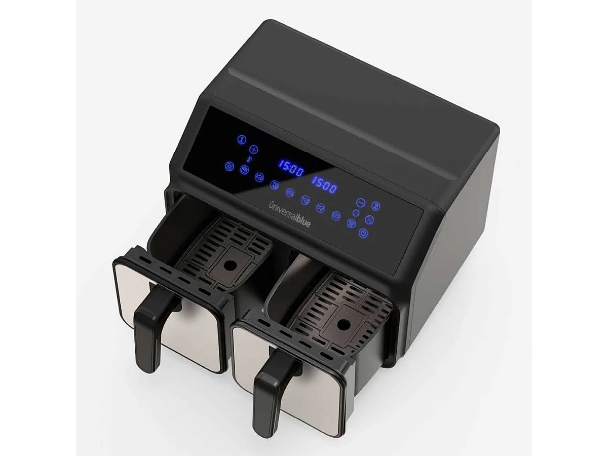 Freidora de aire Air Crispy 6008DB Universal Blue 2200W 8L 2 cubetas negro/inox