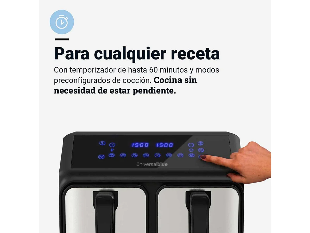 Freidora de aire Air Crispy 6008DB Universal Blue 2200W 8L 2 cubetas negro/inox