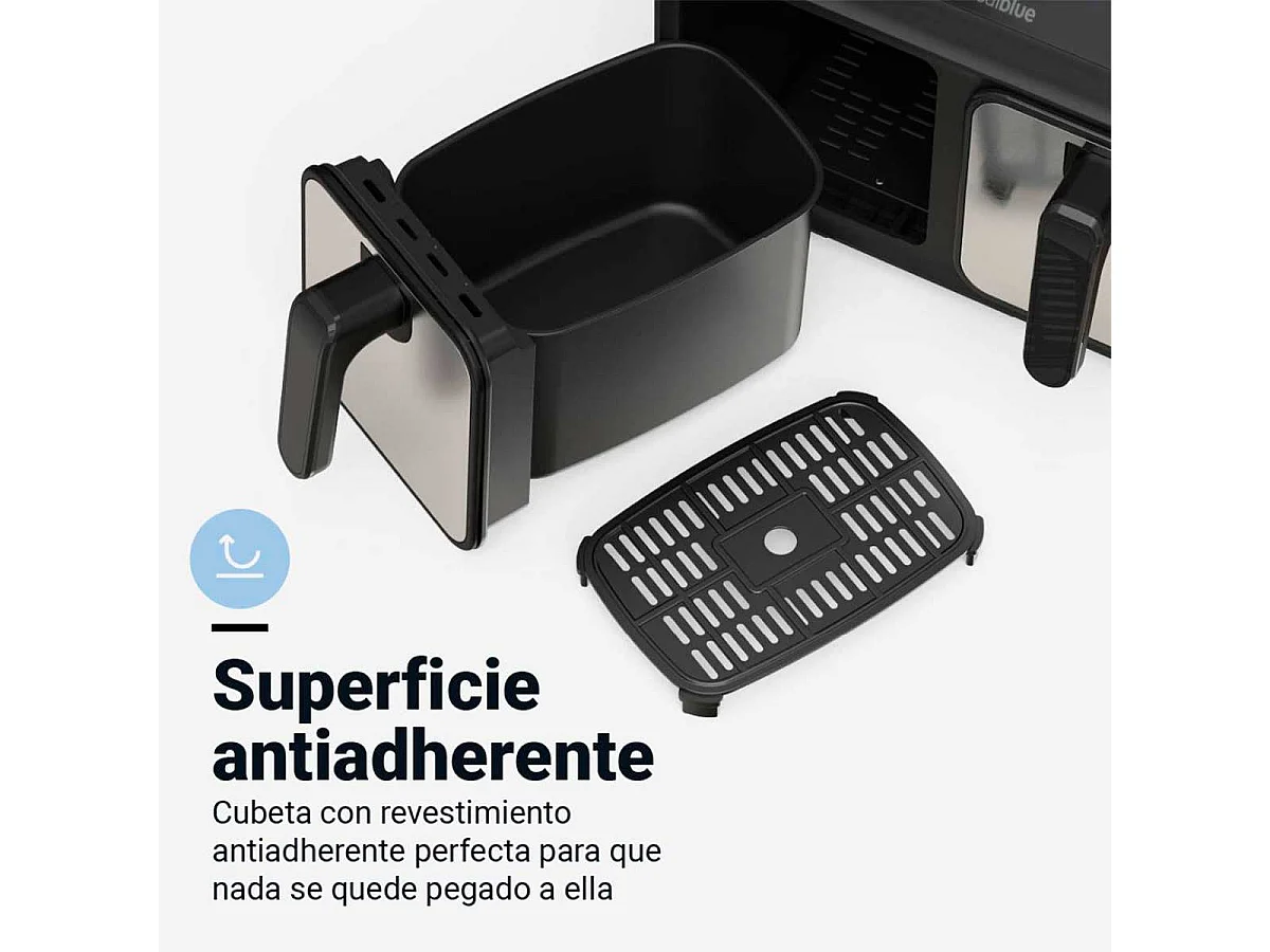 Freidora de aire Air Crispy 6008DB Universal Blue 2200W 8L 2 cubetas negro/inox