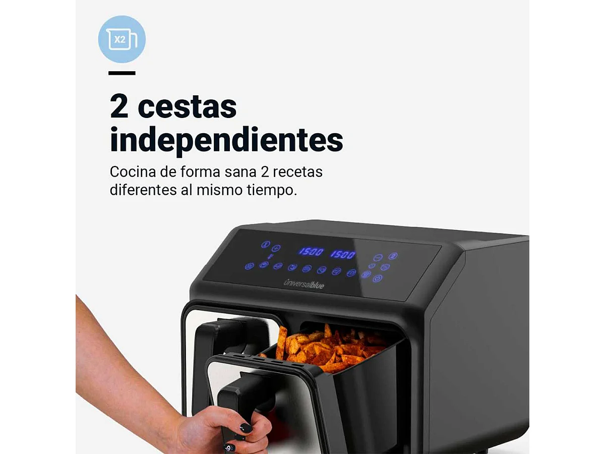 Freidora de aire Air Crispy 6008DB Universal Blue 2200W 8L 2 cubetas negro/inox