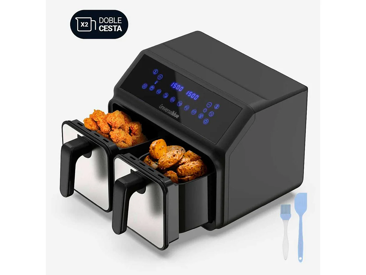 Freidora de aire Air Crispy 6008DB Universal Blue 2200W 8L 2 cubetas negro/inox