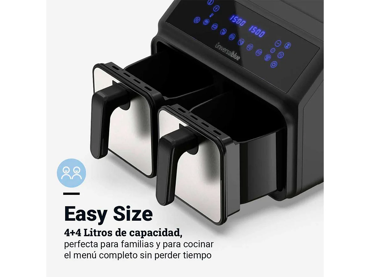 Freidora de aire Air Crispy 6008DB Universal Blue 2200W 8L 2 cubetas negro/inox